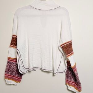 Free People White and Multicolor Cowl Sweater